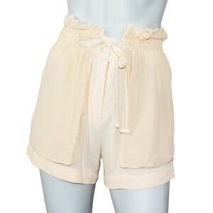 Magali Pascal Ruffle trim Tie Short Shorts Beige Rayon Silk Size XS